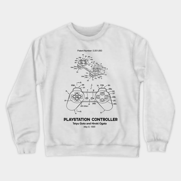 Playstation Controller Patent Black Crewneck Sweatshirt by Luve